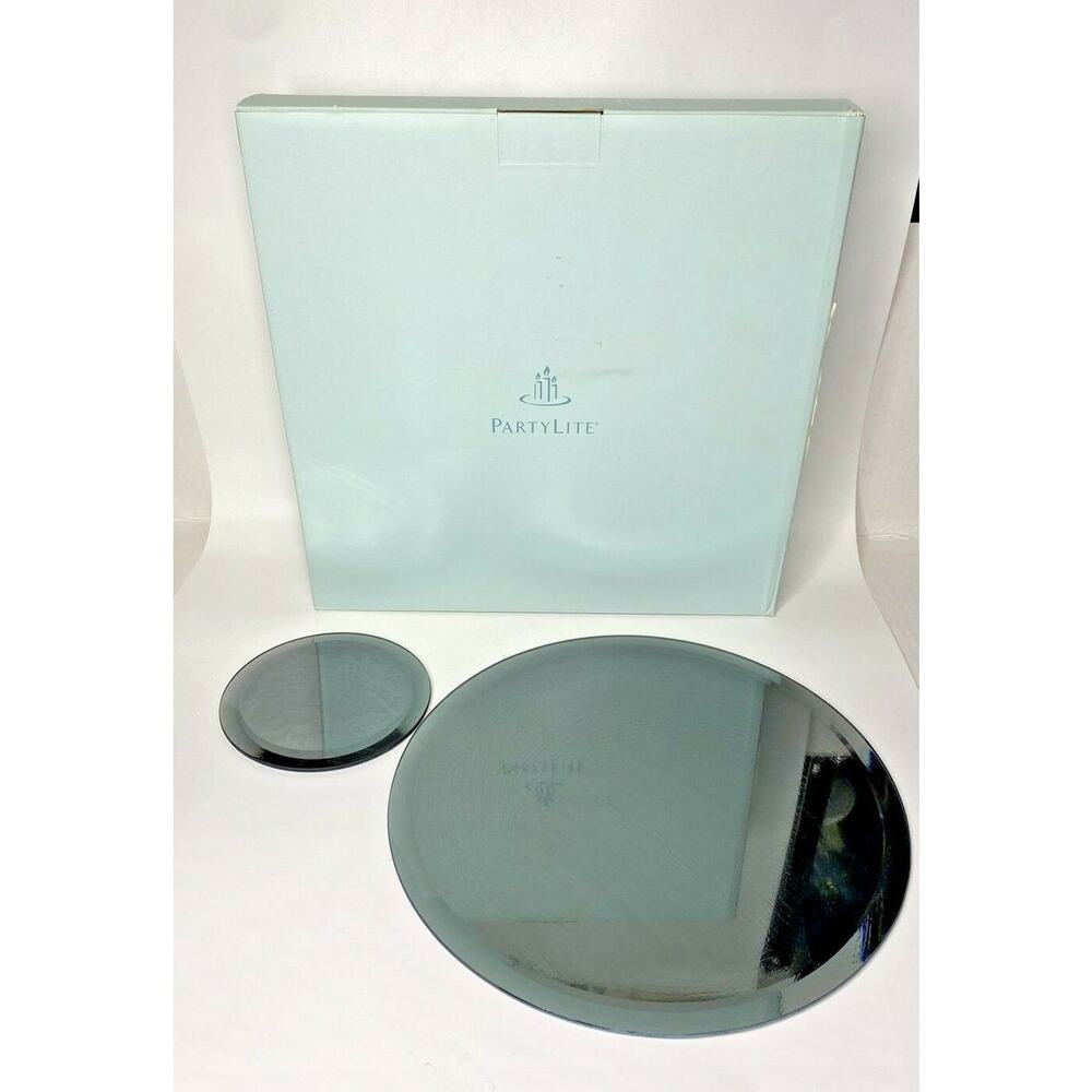 PartyLite Smoke Mirrored Tray Set Retired NIB P12C/P9214